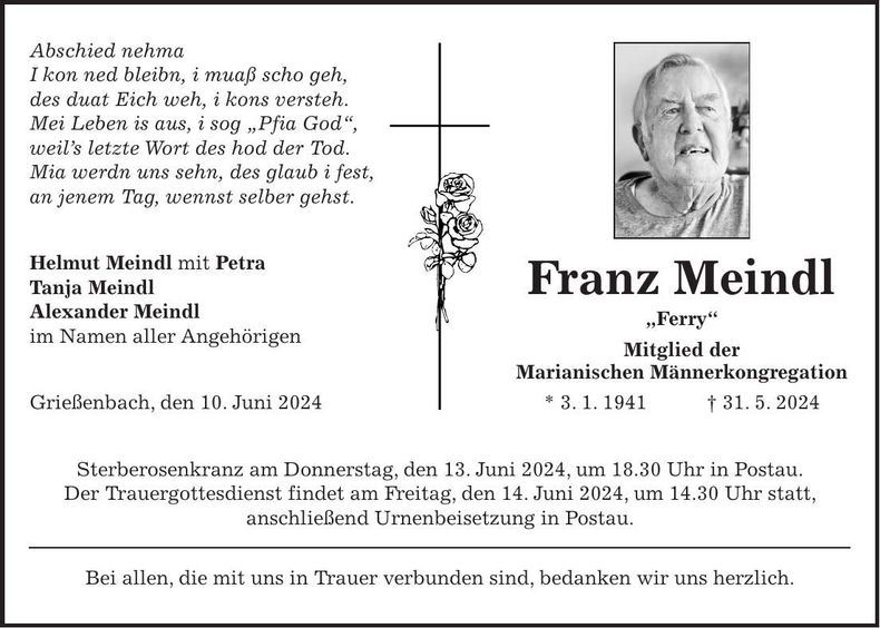 Traueranzeige Franz Meindl