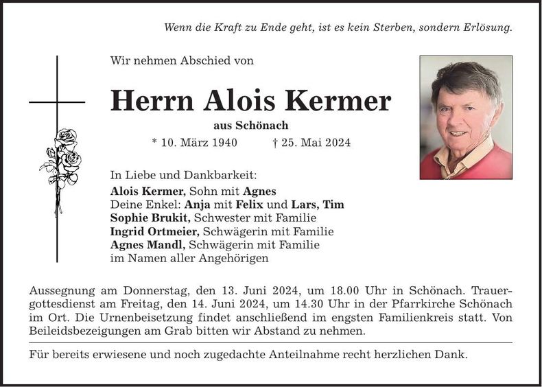 Traueranzeige Alois Kermer