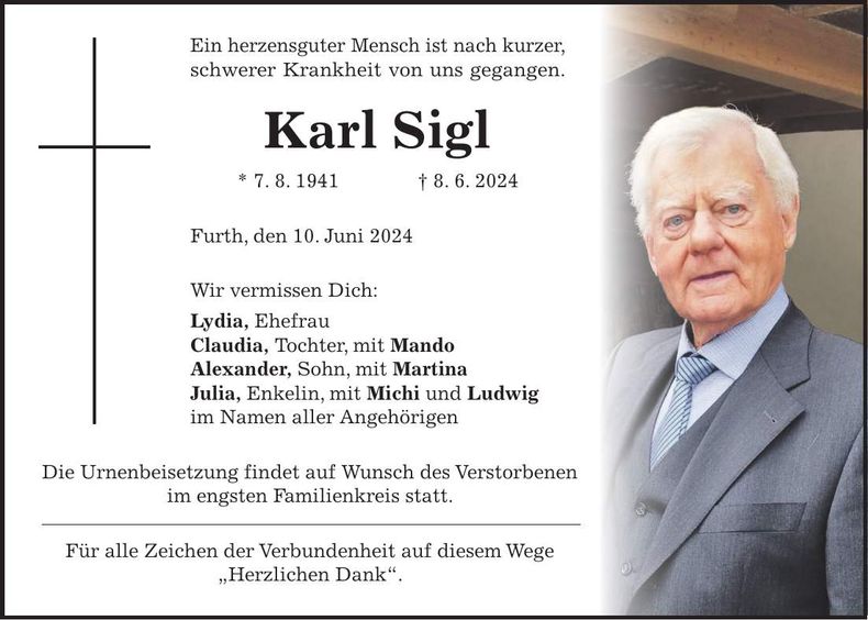 Traueranzeige Karl Sigl