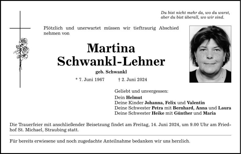 Traueranzeige Martina Schwankl-Lehner