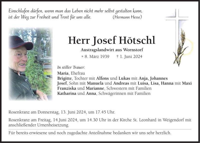 Traueranzeige Josef Hötschl