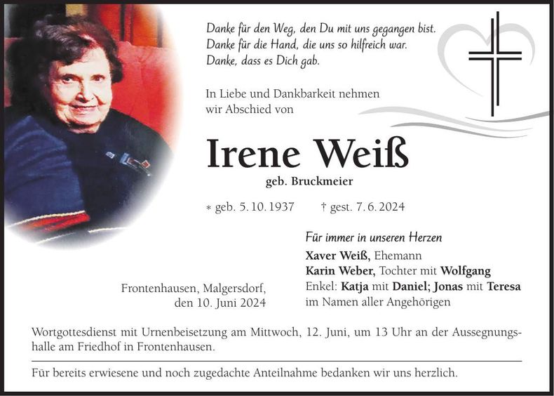 Traueranzeige Irene Weiß