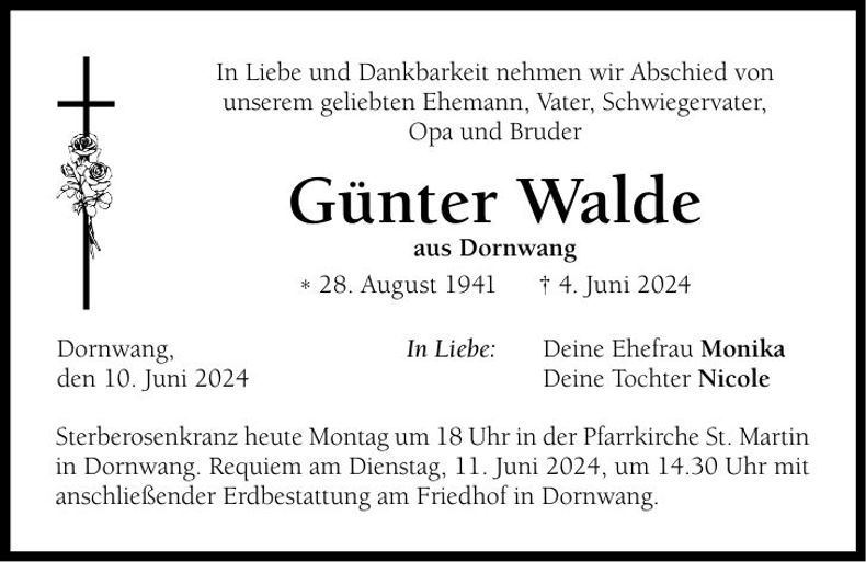 Traueranzeige Günter Walde
