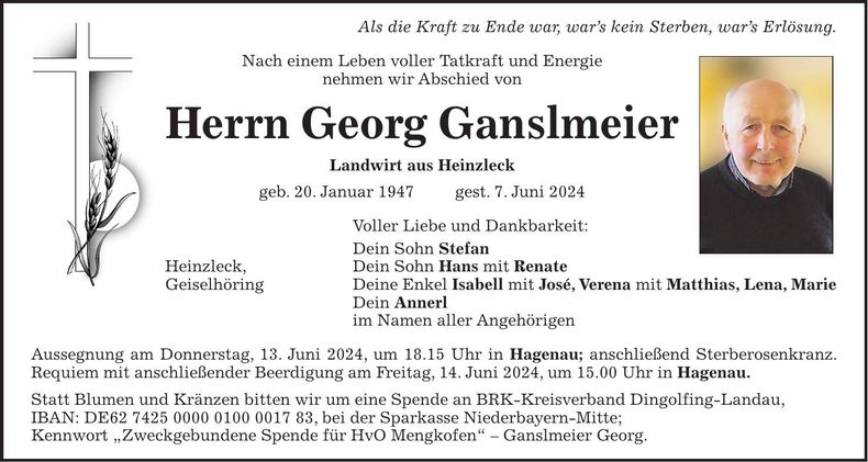 Traueranzeige Georg Ganslmeier