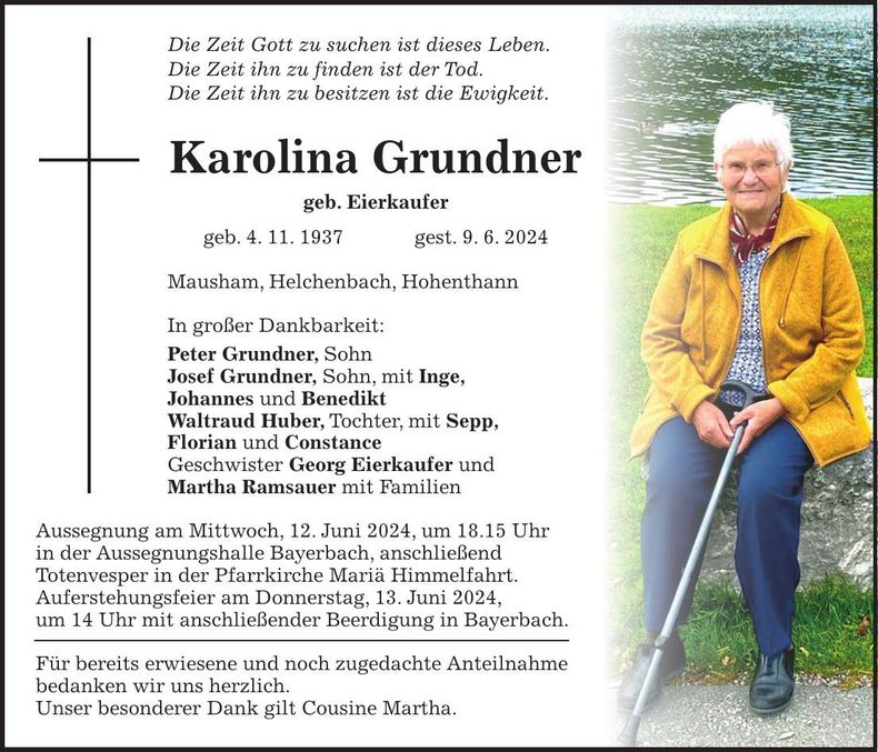 Traueranzeige Karolina Grundner