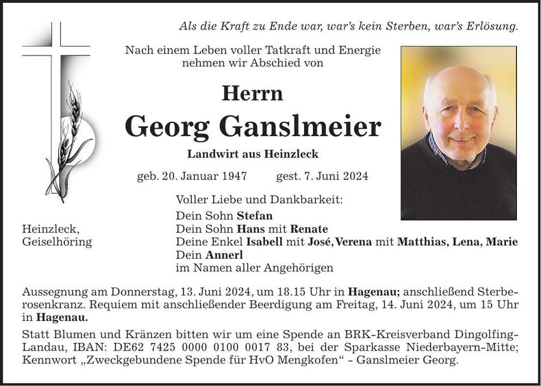 Traueranzeige Georg Ganslmeier