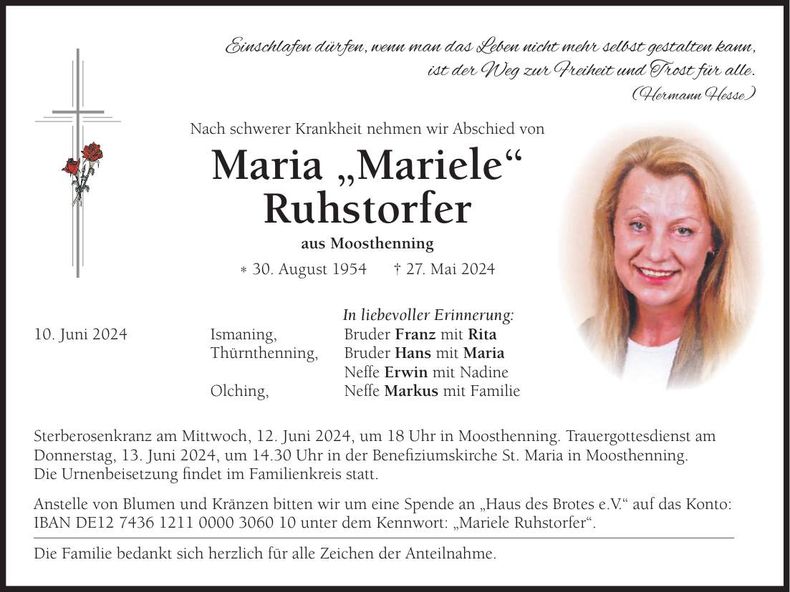 Traueranzeige Maria Ruhstorfer
