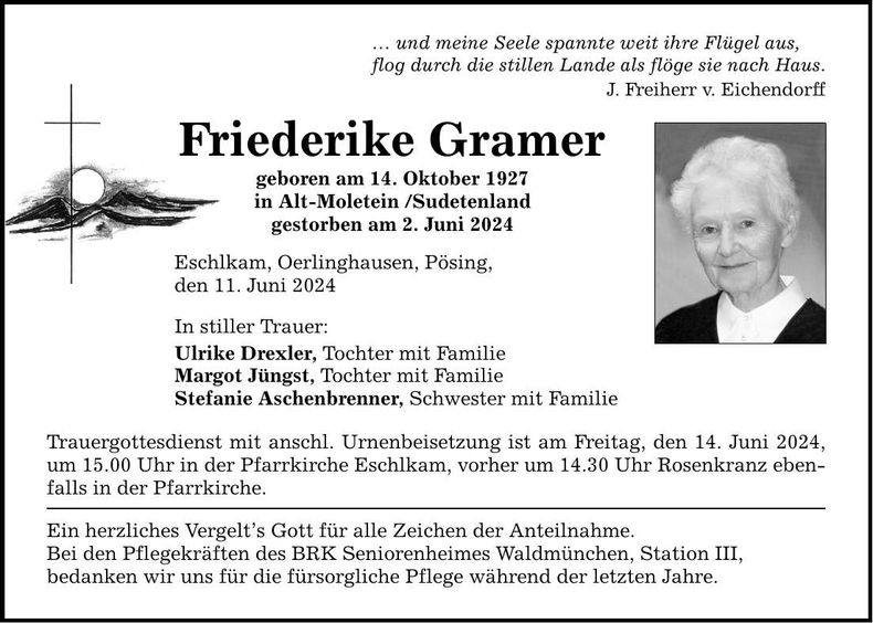 Traueranzeige Friederike Gramer
