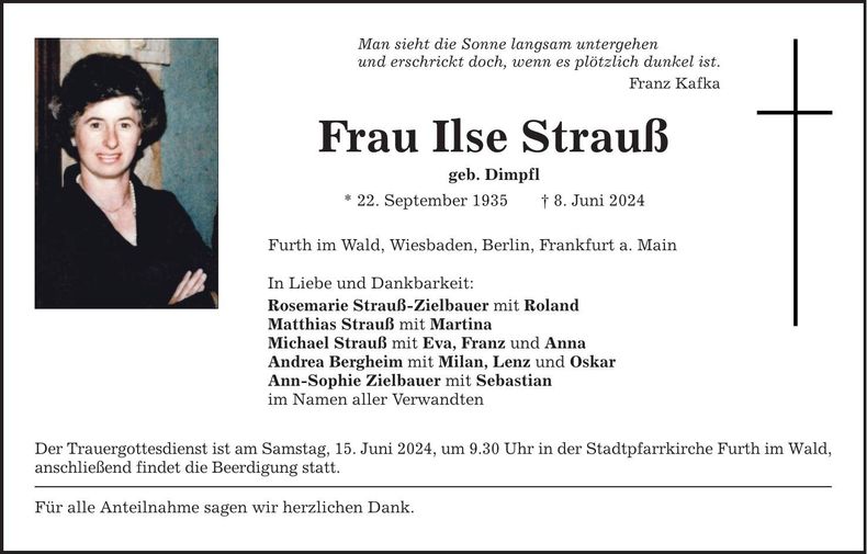 Traueranzeige Ilse Strauß