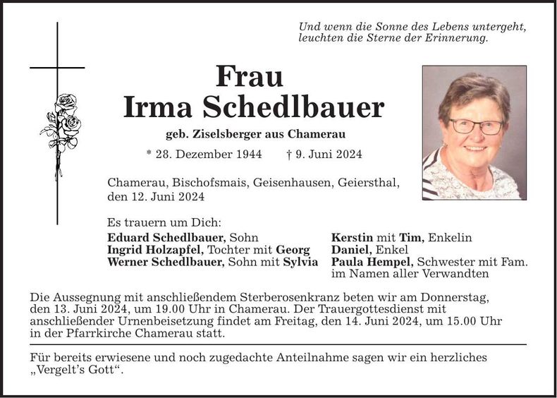 Traueranzeige Irma Schedlbauer