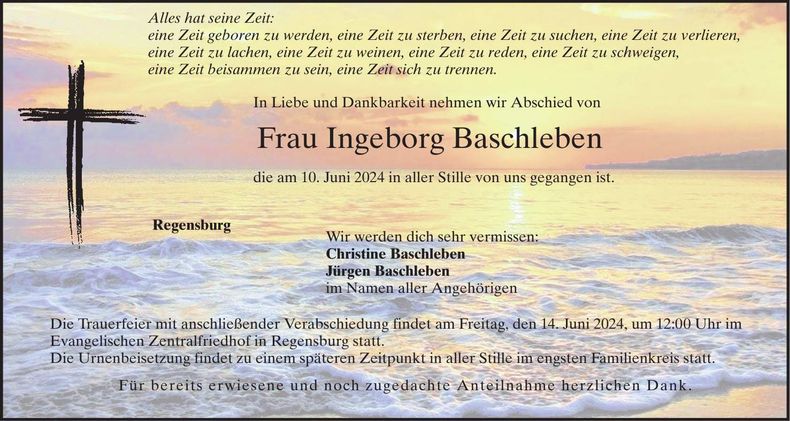 Traueranzeige Ingeborg Baschleben