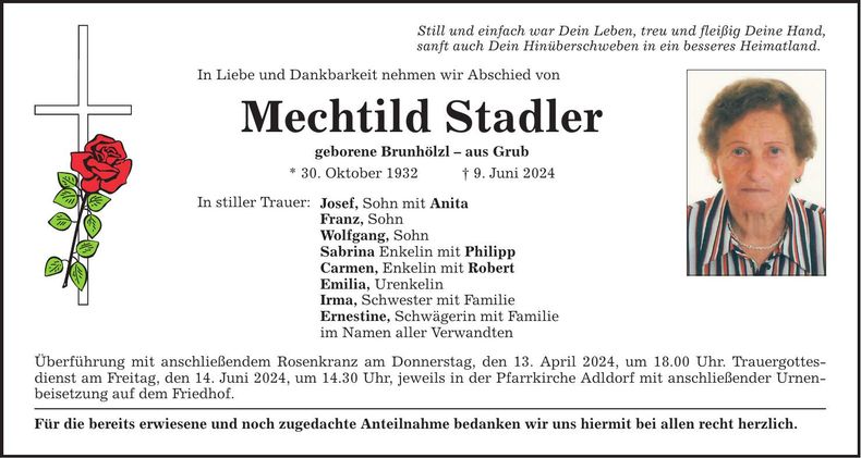 Traueranzeige Mechtild Stadler
