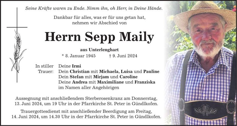 Traueranzeige Sepp Maily