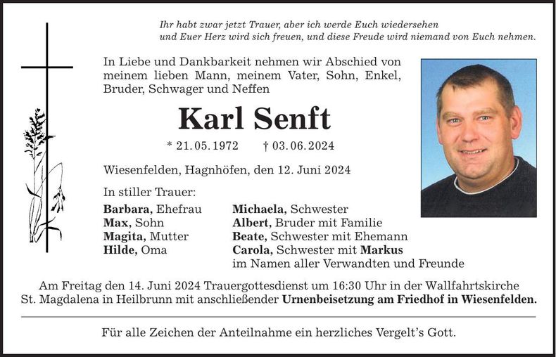 Traueranzeige Karl Senft