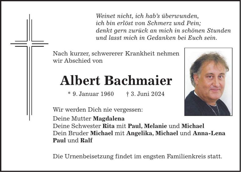 Traueranzeige Albert Bachmaier