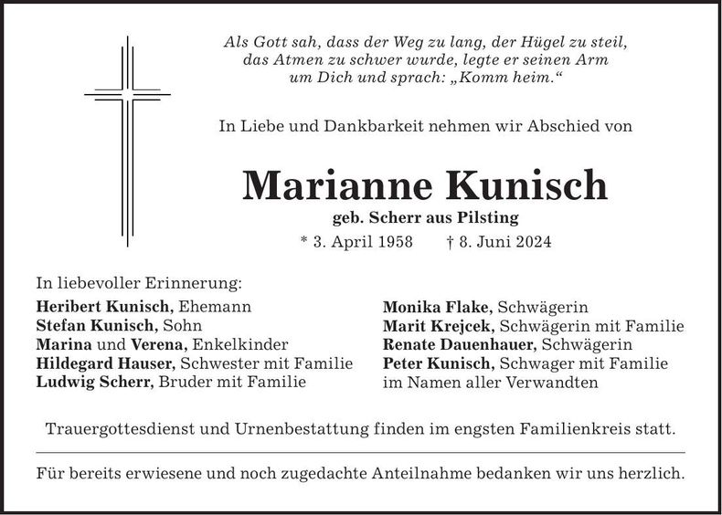 Traueranzeige Marianne Kunisch
