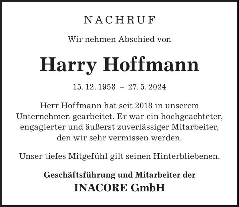 Traueranzeige Harry Hoffmann