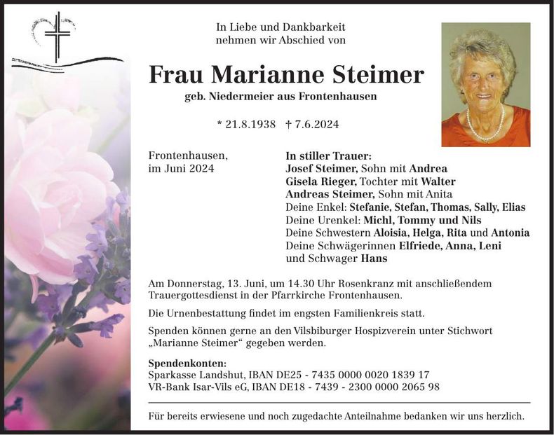 Traueranzeige Marianne Steimer