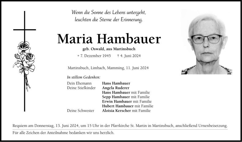 Traueranzeige Maria Hambauer