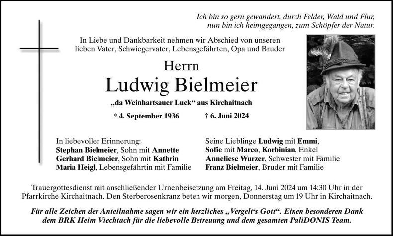 Traueranzeige Ludwig Bielmeier