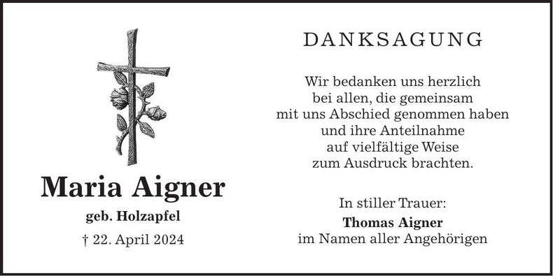 Traueranzeige Maria Aigner
