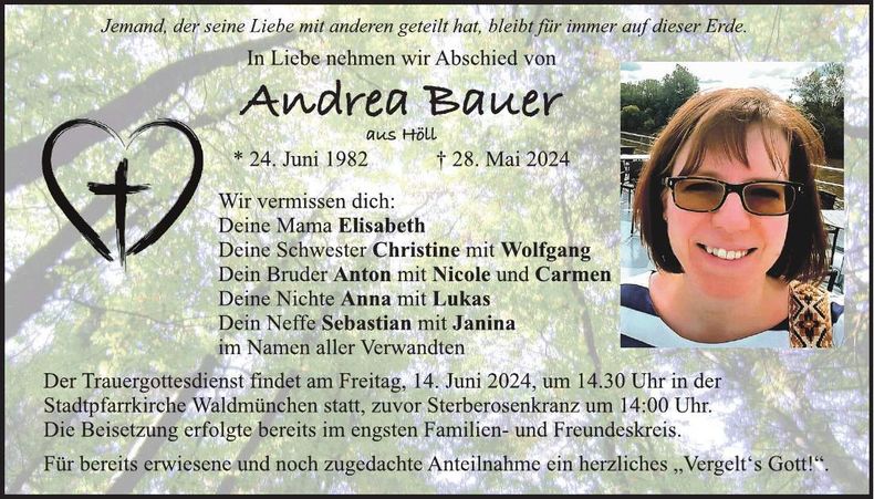 Traueranzeige Andrea Bauer