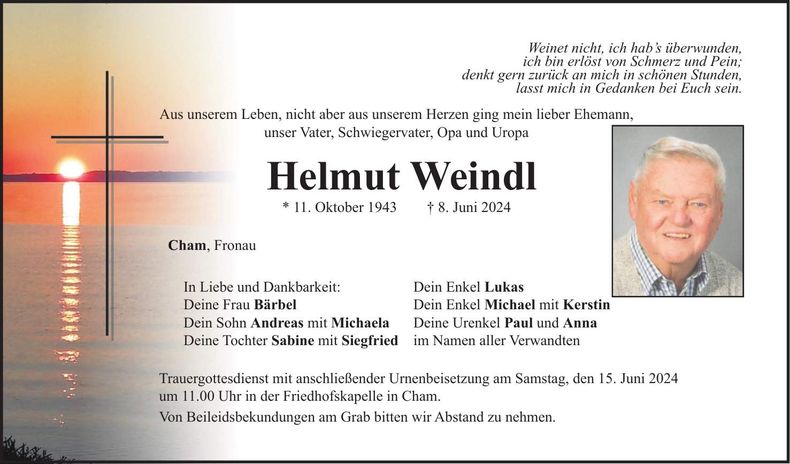Traueranzeige Helmut Weindl