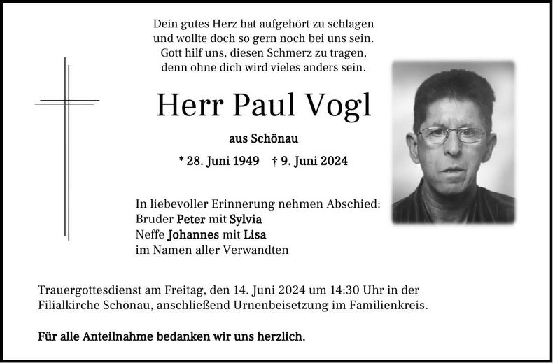 Traueranzeige Paul Vogl