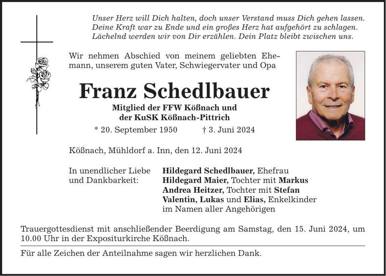 Traueranzeige Franz Schedlbauer