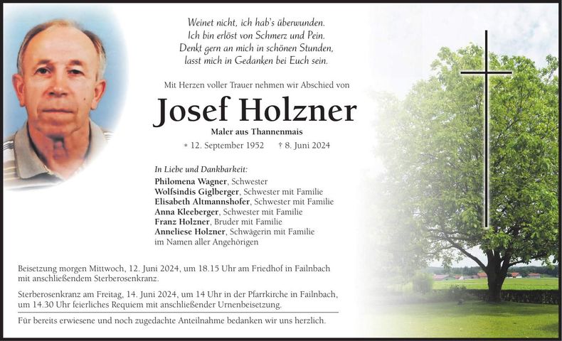 Traueranzeige Josef Holzner