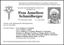 Traueranzeige Anneliese Schmidberger