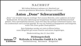 Traueranzeige Anton Schwarzmüller