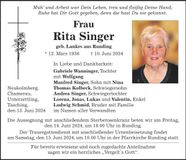 Traueranzeige Rita Singer