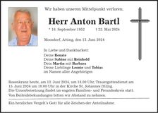 Traueranzeige Anton Bartl