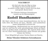 Traueranzeige Rudolf Hundhammer