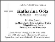 Traueranzeige Katharina Götz