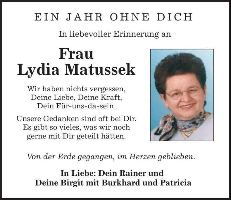 Traueranzeige Lydia Matussek