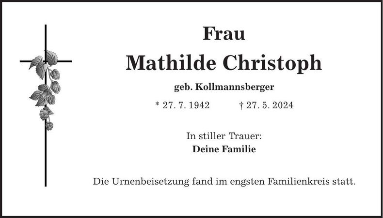 Traueranzeige Mathilde Christoph