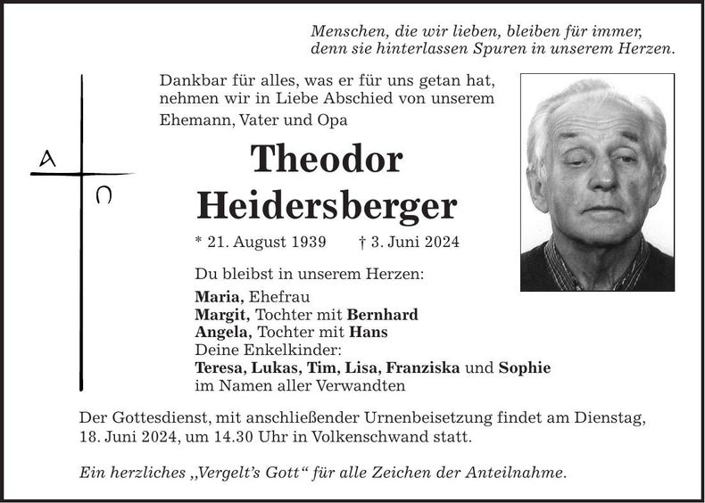 Traueranzeige Theodor Heidersberger