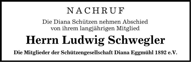 Traueranzeige Ludwig Schwegler