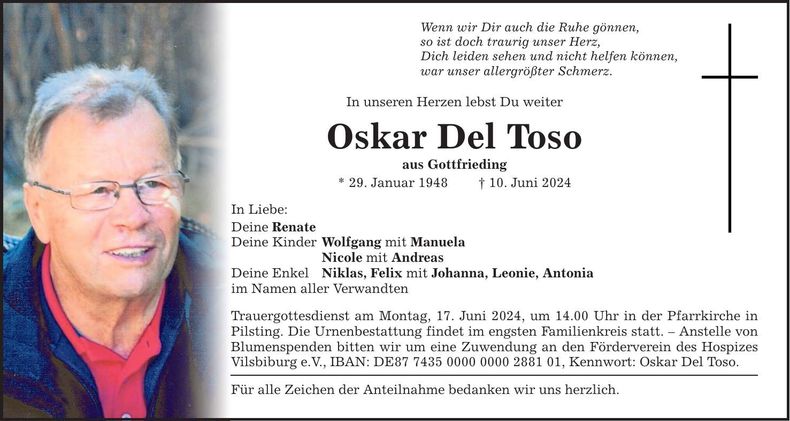 Traueranzeige Oskar Del Toso