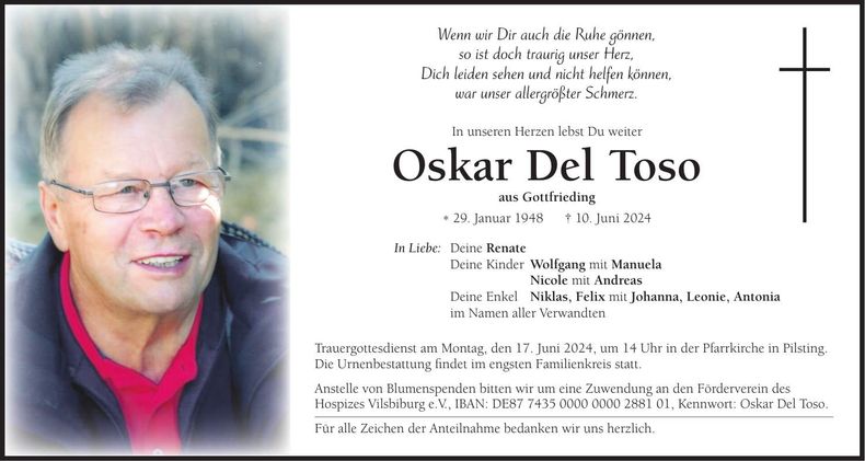 Traueranzeige Oskar Del Toso