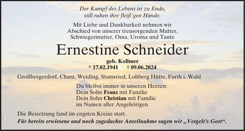 Traueranzeige Ernestine Scheider