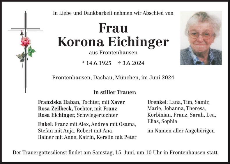 Traueranzeige Korona Eichinger
