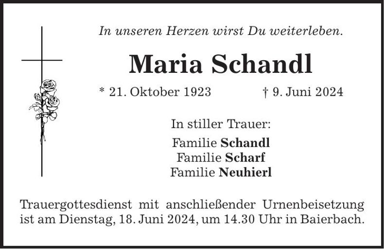 Traueranzeige Maria Schandl