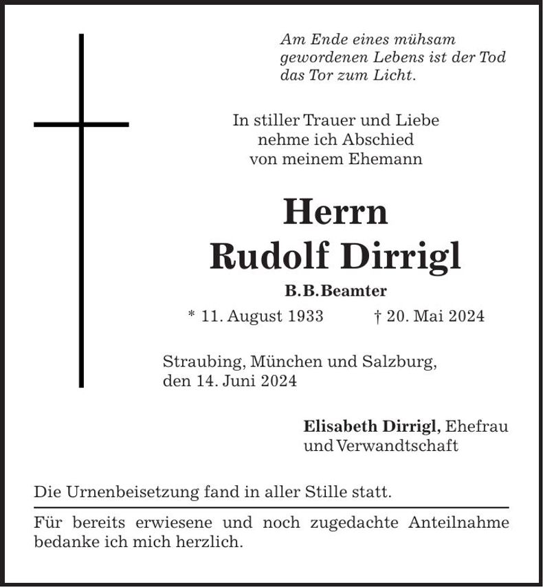 Traueranzeige Rudolf Dirrigl