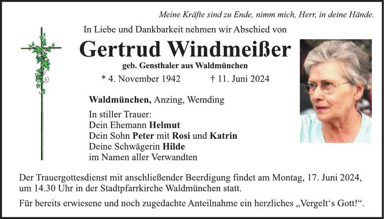 Traueranzeige Gertrud Windmeißer