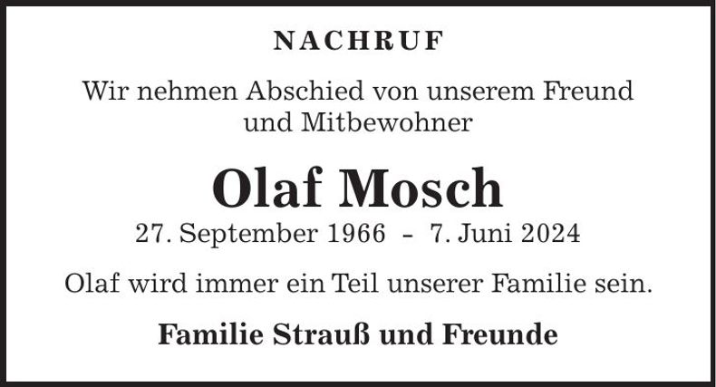 Traueranzeige Olaf Mosch