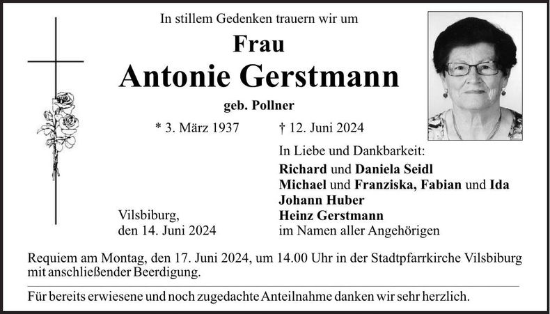 Traueranzeige Antonie Gerstmann