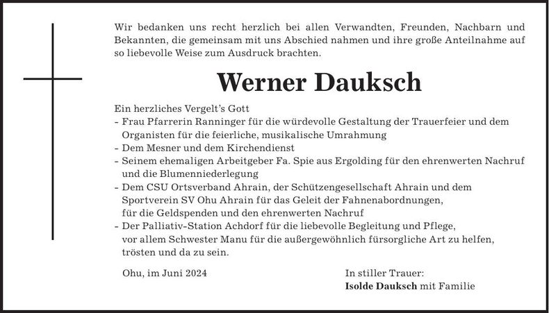 Traueranzeige Werner Dauksch